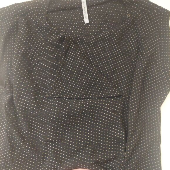 Scanlan Theodore Black W/ Dots Snap Wrap Viscose Dress Cap Sleeve Above Knee M/L - Picture 9 of 13